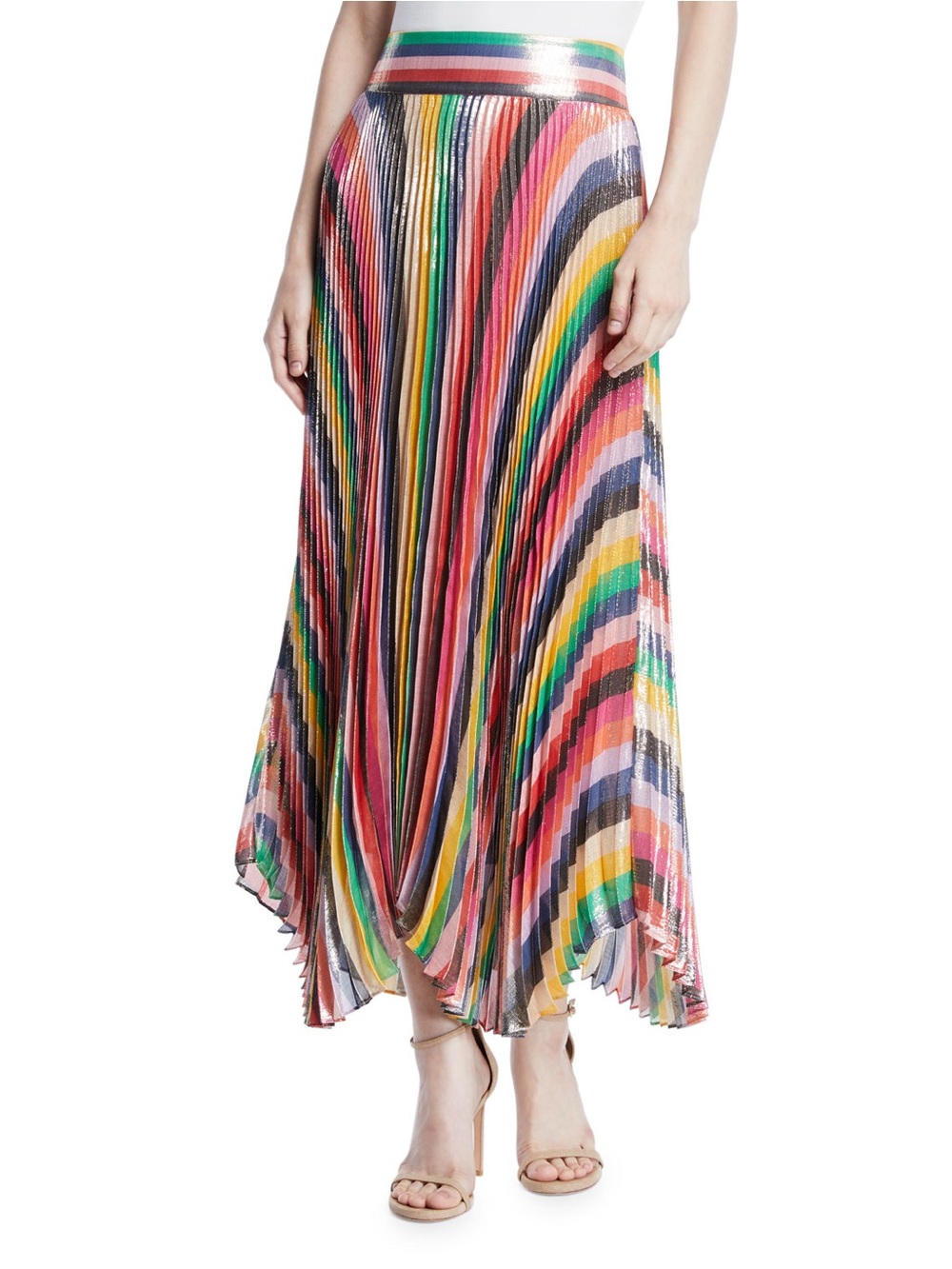 NWT Alice + Olivia Katz Sunburst Pleated Metallic Stripe Midi Skirt - 4